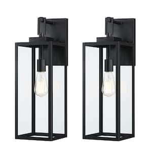 Bonanza 22 in. 1-Light Matte Black Outdoor Wall Lantern Sconce with Clear Glass (2-Pack)
