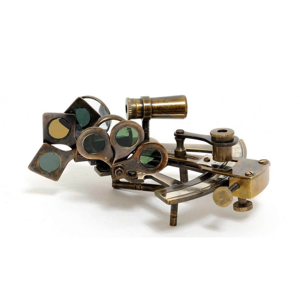 Antique Brass Nautical Sextant with Rosewood Gift Box