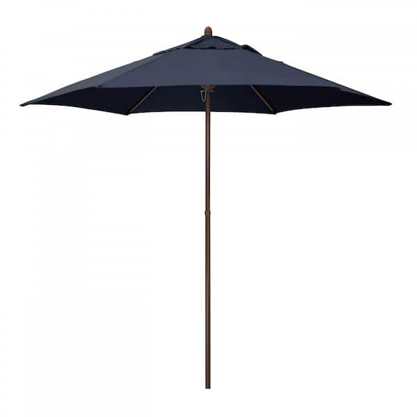 Astella 9 ft. Wood-Grain Steel Push Lift Market Patio Umbrella in Polyester Navy Blue Fabric