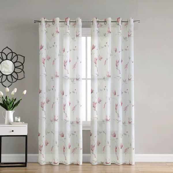 Habitat Symphony Rose Polyester Faux Linen 52 in. W x 84 in. L Grommet Indoor Sheer Curtain (Single Panel)