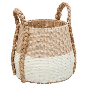 Natural and Cream Round Terra Braid Cattail and Paper Rope Decorative Wicker Storage Basket