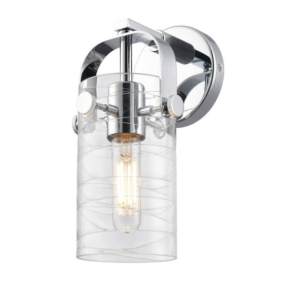 Innovations Pilaster II Cylinder 4.5 in. 1-Light Polished Chrome Wall Sconce with Glass Shade
