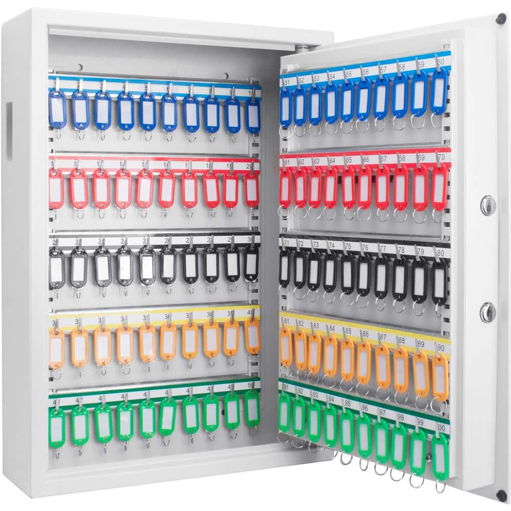 White Steel Digital Keypad Wall Safe with 100 Key Capacity