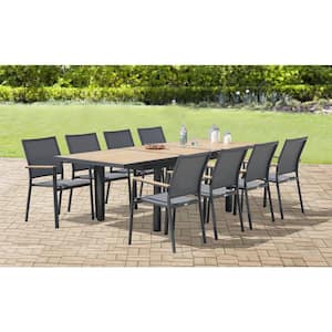 Mendoza Dark Gray 9-Piece Aluminum Outdoor Dining Set with Sling Set in Pewter