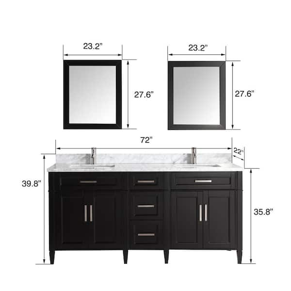 Vanity Art VA3030-72E Espresso 72 Double Sink Bathroom Vanity Set with Ceramic Vanity Top