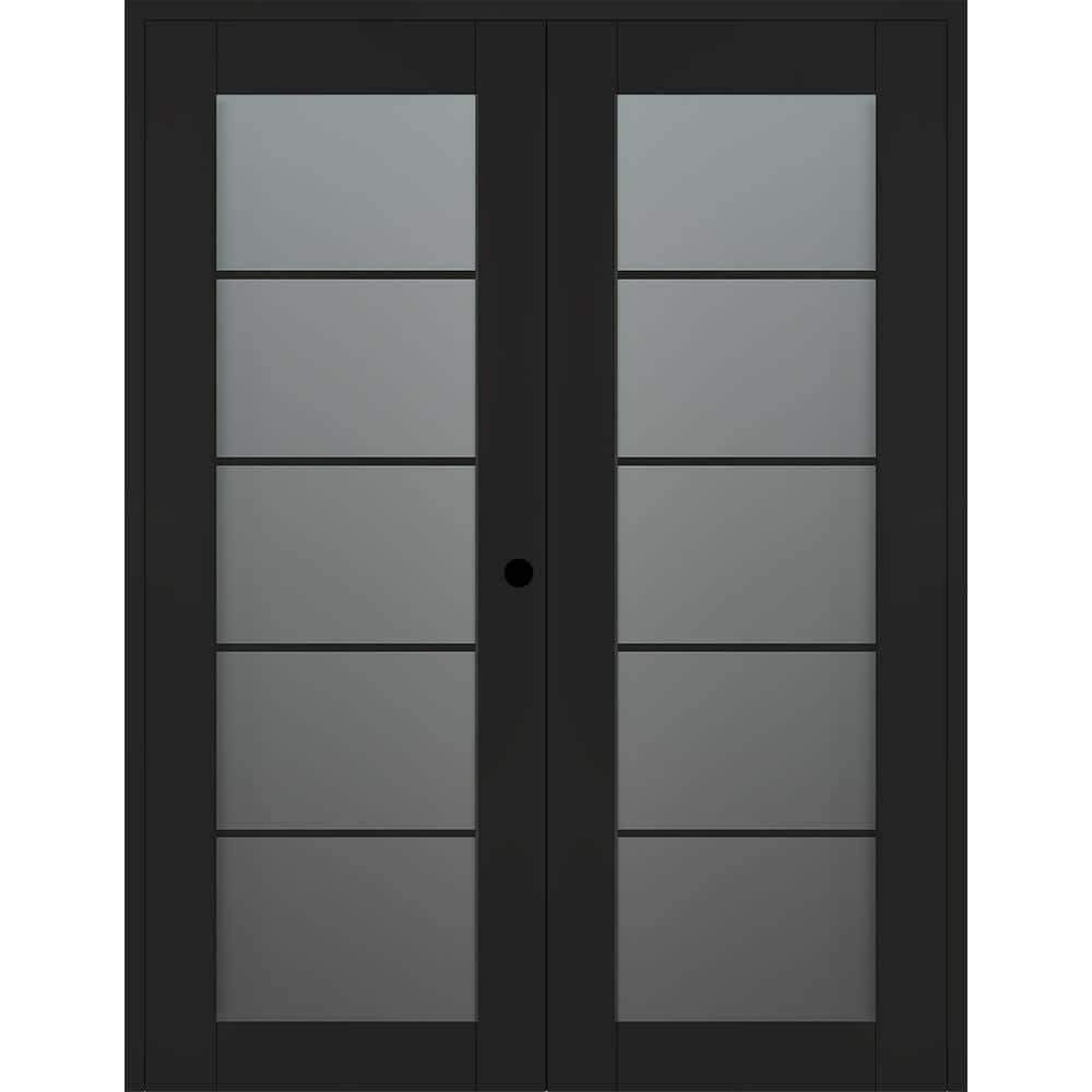 Vona 5-Lite 60 in. x 84 in. Left Active 5-Lite Frosted Glass Black Matte Wood Composite Double Prehung Interior Door price history on PriceWatchPro