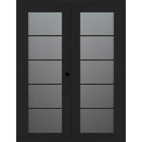 Belldinni Vona 5-Lite 60 in. x 96 in. Left Active 5-Lite Frosted Glass Black Matte Wood Composite Double Prehung Interior Door