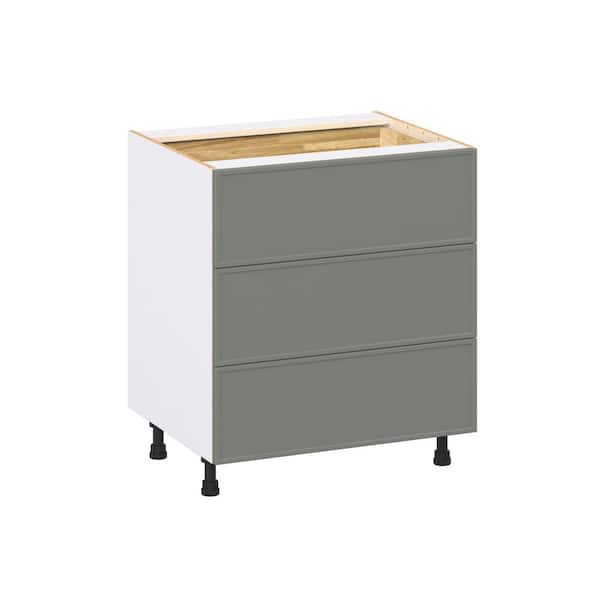J COLLECTION Fairview 30 in. W x 24 in. D x 34.5 in. H Assembled Slim Shaker Drawer Base Kitchen Cabinet in Moss Green with 4-Drawers
