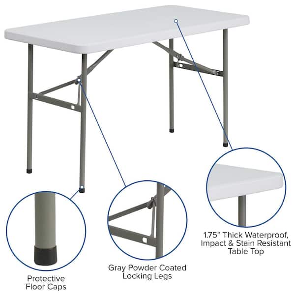 White Elon 4 ft. Rectangular Plastic Folding Event Table, Foldable Portable Banquet Table for Indoor/Outdoor Events