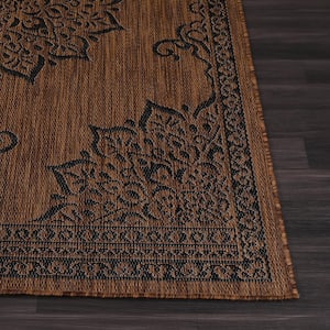 Hawaii Brown/Black 6 ft. x 9 ft. Medallion Indoor/Outdoor Area Rug