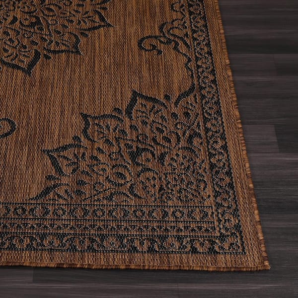 Hawaii Brown/Black 6 ft. x 9 ft. Medallion Indoor/Outdoor Area Rug
