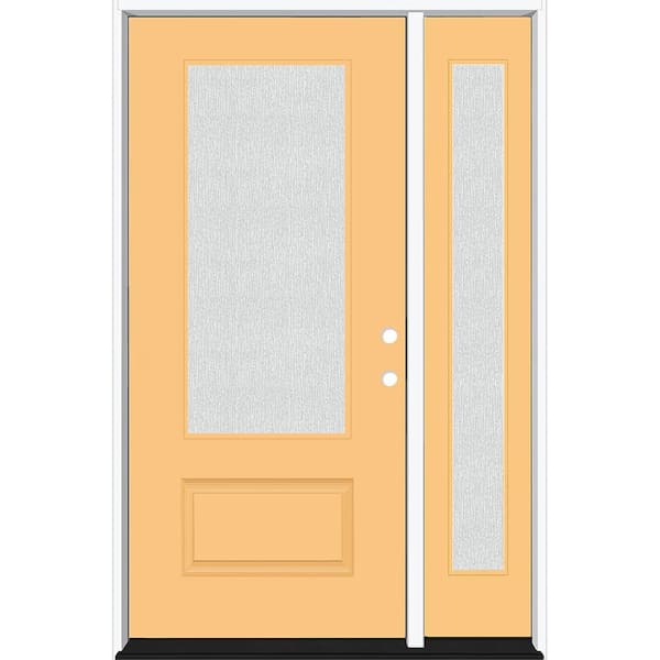 Steves & Sons Legacy 51 in. x 80 in. 3/4 Lite Rain Glass LHIS Jackfruit Finish Fiberglass Prehung Front Door with 12 in. SL