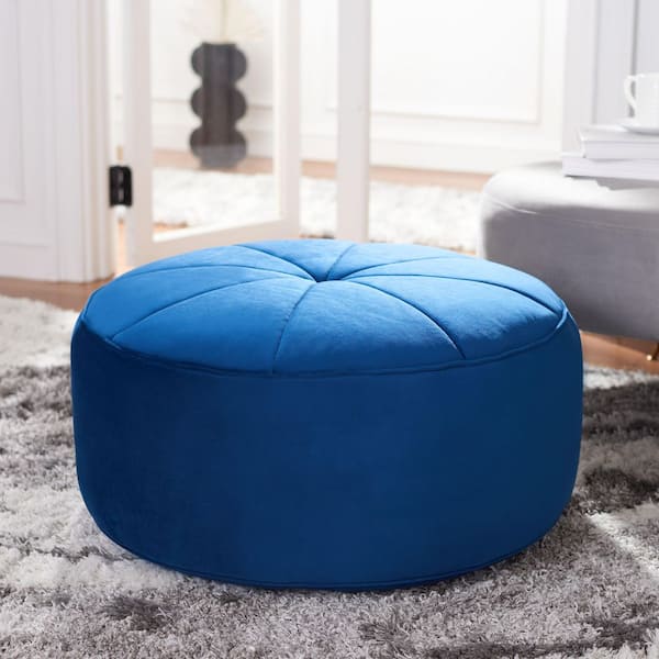 Amais Navy Velvet Round Accent Ottoman