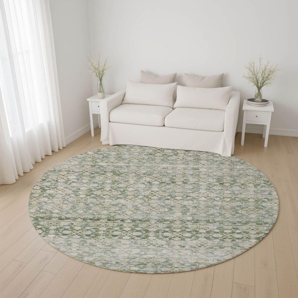 Mayfield Premium Machine Washable Abstract AMF1747 Green 8 ft. x 8 ft. Round Rug price history on PriceWatchPro