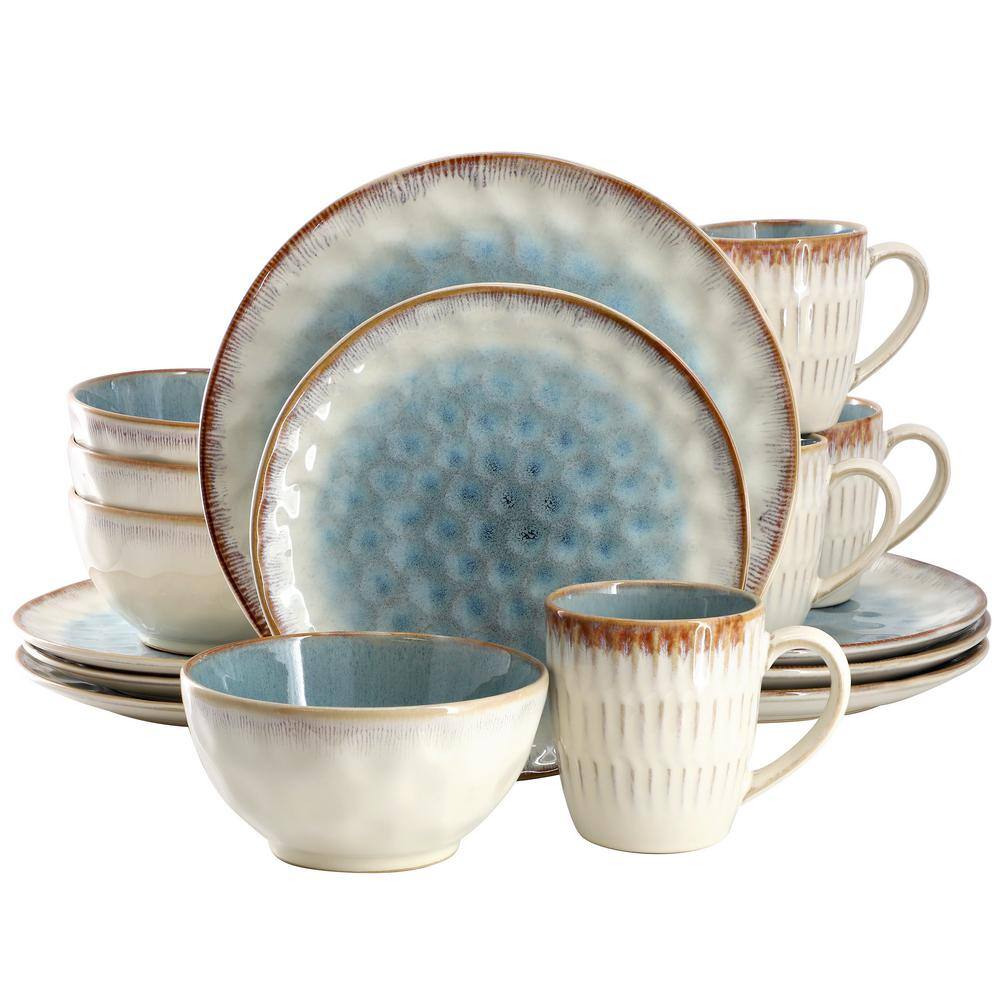 Leann 16 Piece Beige and Blue Ceramic Dinnerware Set