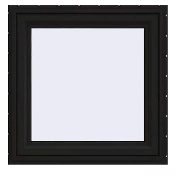 JELD-WEN 30 in. x 30 in. V-4500 Series Black Exterior/White Interior FiniShield Vinyl Awning Window with Fiberglass Mesh Screen