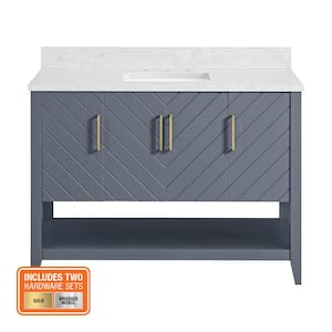 Baybarn 48 in. W x 22 in. D x 35 in. H Single Sink Freestanding Bath Vanity in Blue Ash with White Engineered Stone Top