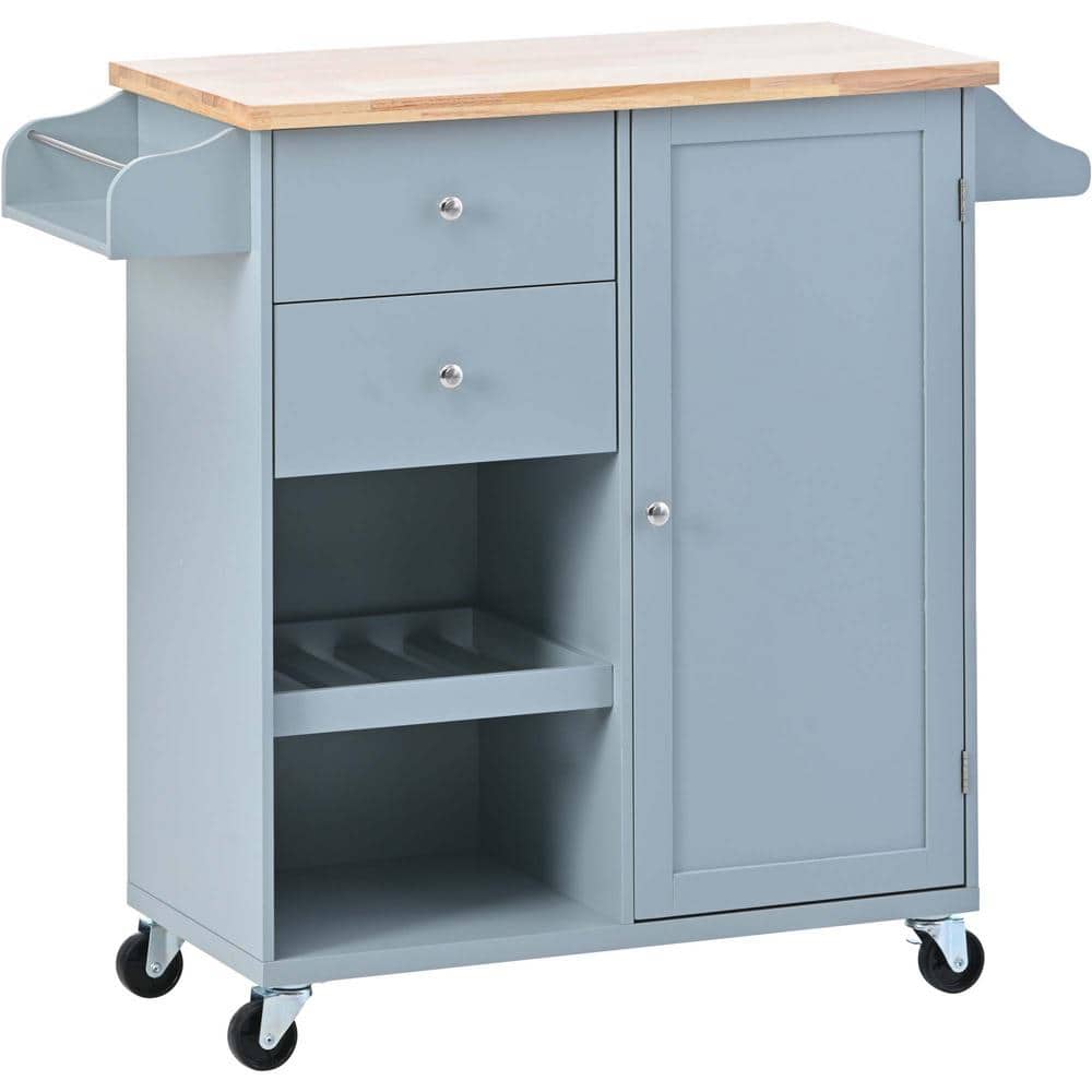 Reviews for Blue Wood 41.3 in. W Kitchen Cart with Spice Rack, Towel