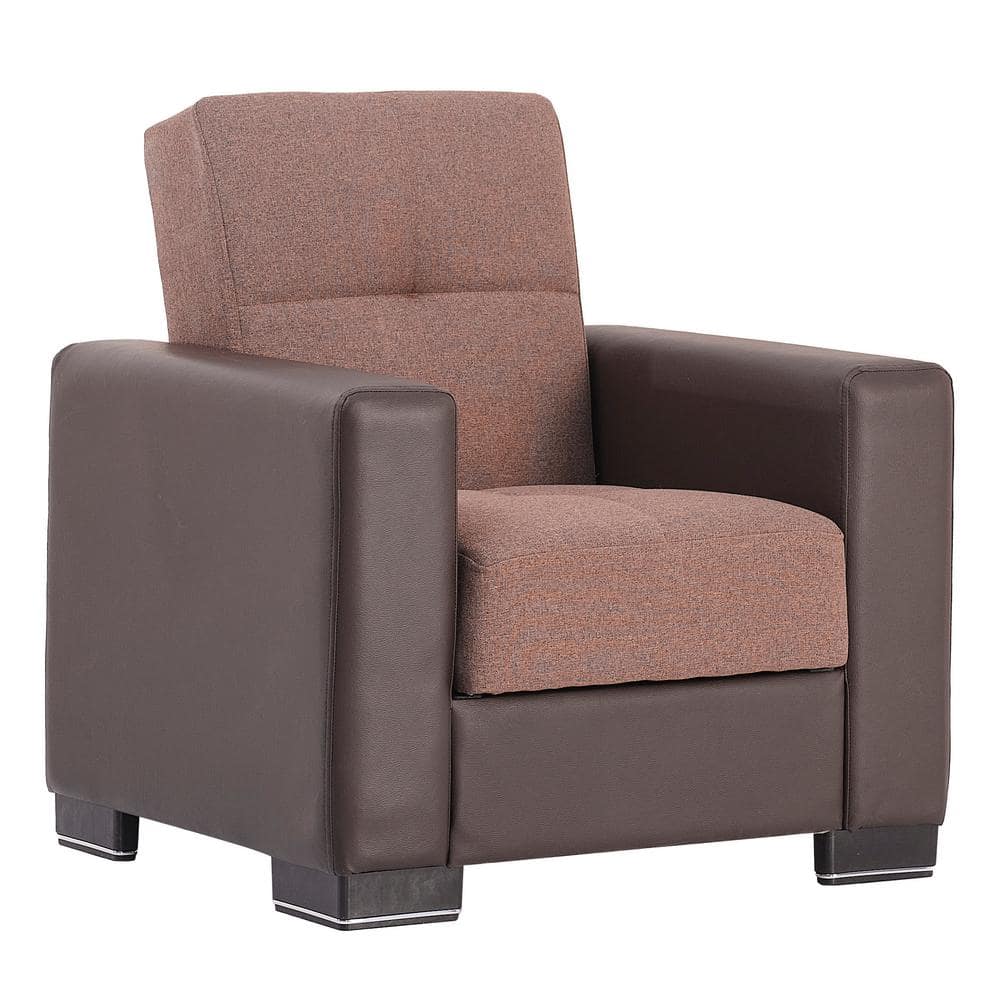 Brown Upholstered Convertible Armchair with Storage