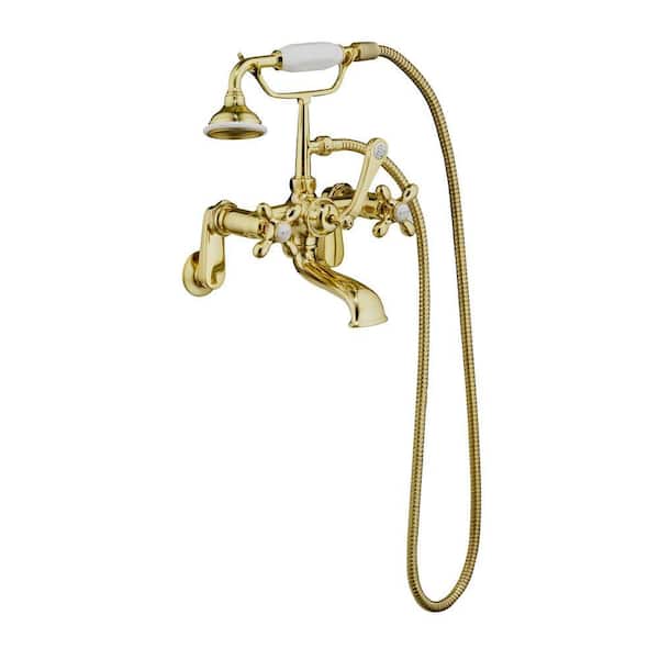 Pegasus 3-Handle Claw Foot Tub Faucet with Elephant Spout and Hand Shower in Polished Brass
