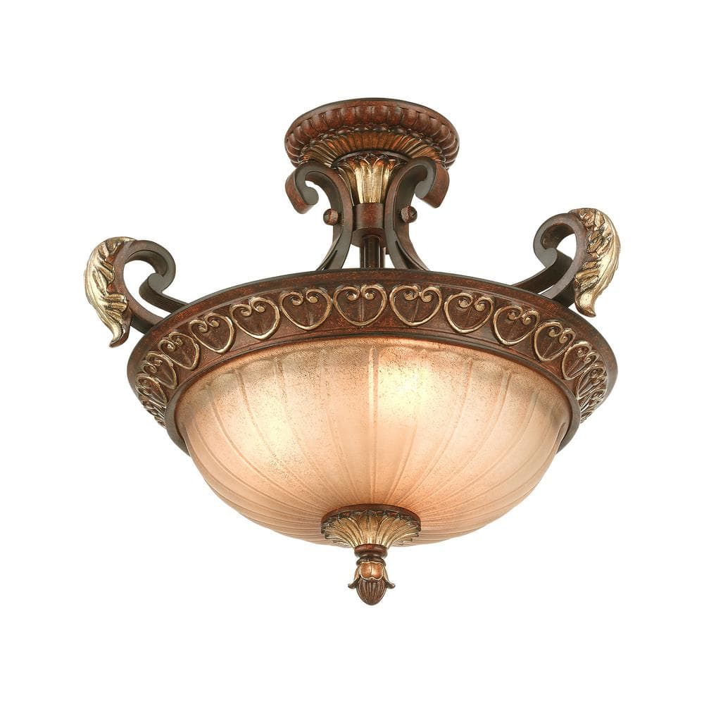 Villa Verona Rustic Art Glass 3-Light Pendant in Bronze and Gold