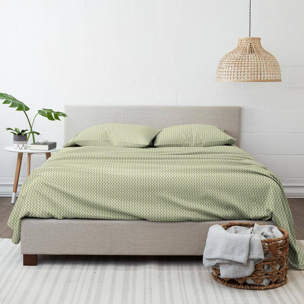 Sage Chevron Twin Microfiber Sheet Set with Deep Pockets