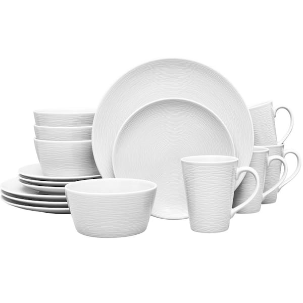 Noritake Colorscapes White-on-White Swirl 16-Piece (White) Porcelain Coupe Dinnerware Set, Service for 4