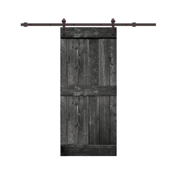 CALHOME Mid-Bar Series 42 in. x 84 in. Metallic Gray Knotty Pine Wood Interior Sliding Barn Door with Hardware Kit