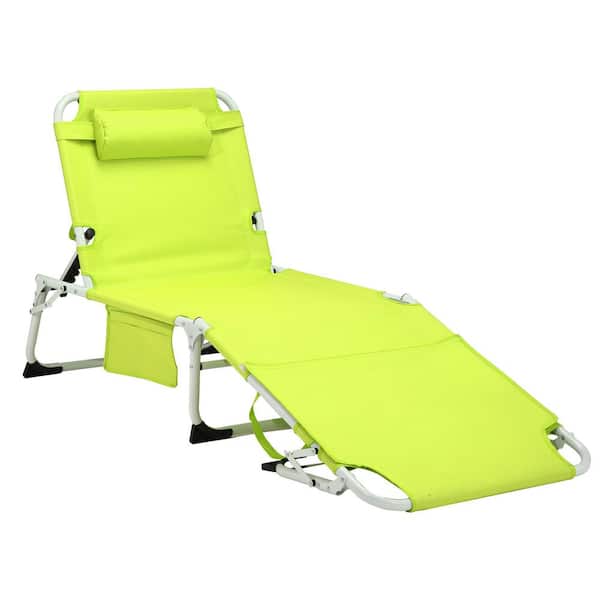Gray Frame Plastic Outdoor 3-in-1 5-Position Adjustable Chaise Lounge Tanning Chair with Face Hole, Fluorescent Green