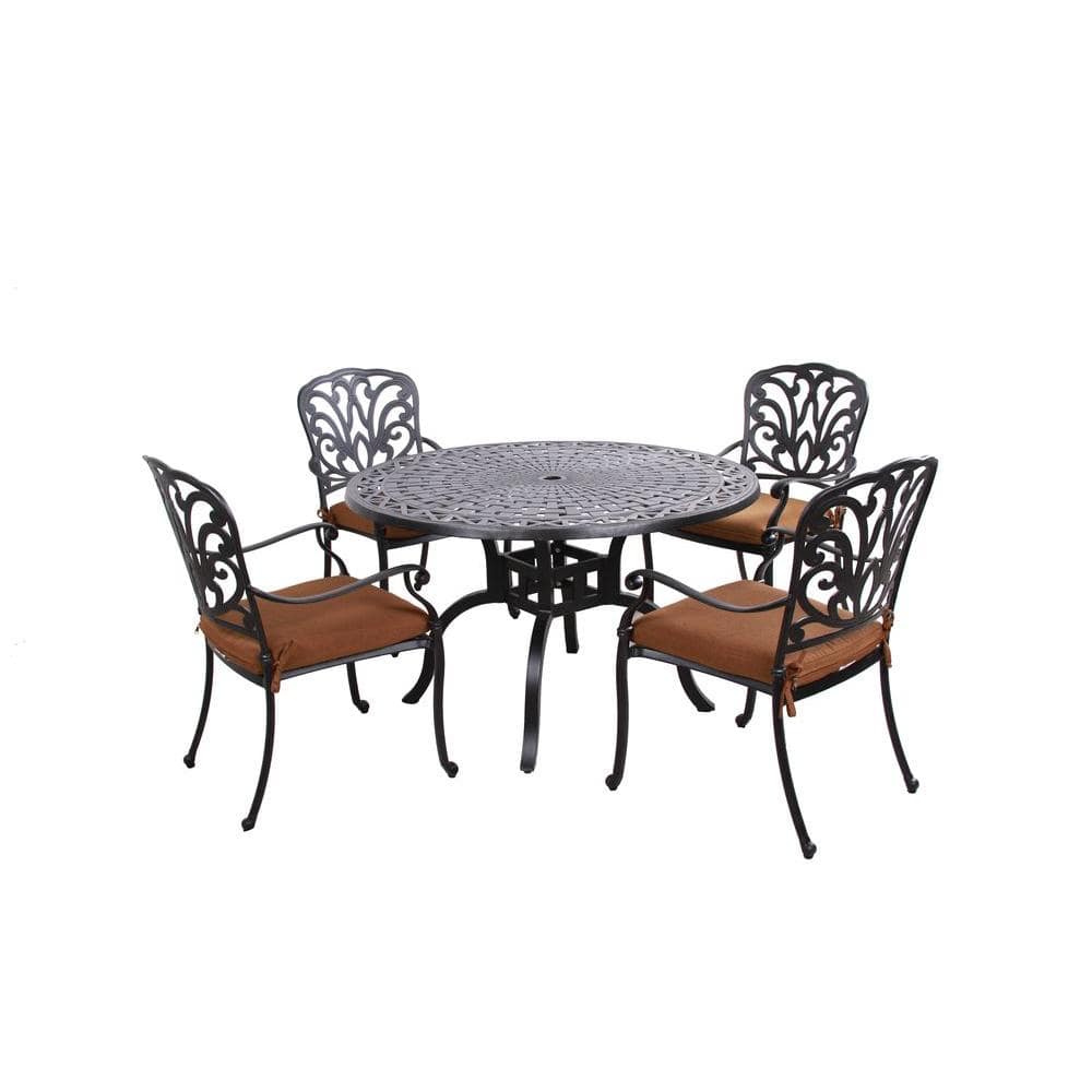 Oakland Living Hampton 5-Piece Patio Dining Set with Sunbrella Cushions-7203-7201-9-D54-AB - The 