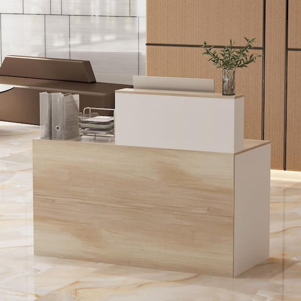 FUFU&GAGA 23.6 in. Rectangular White MDF Computer Desk with Flat Desktop, 1-Drawer, 4-Shelves and a Single -Door Container