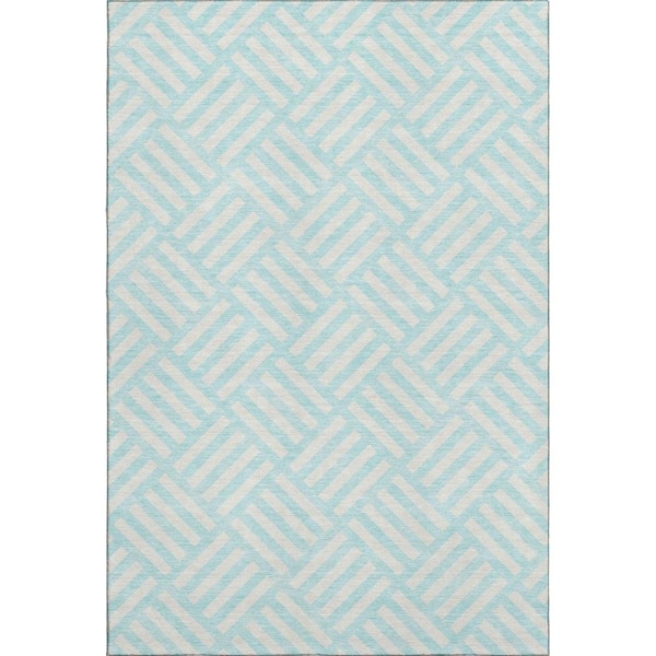 Mayfield Premium Machine Washable Indoor/Outdoor Geometric AMF620 Aqua 10 ft. x 14 ft. Area Rug