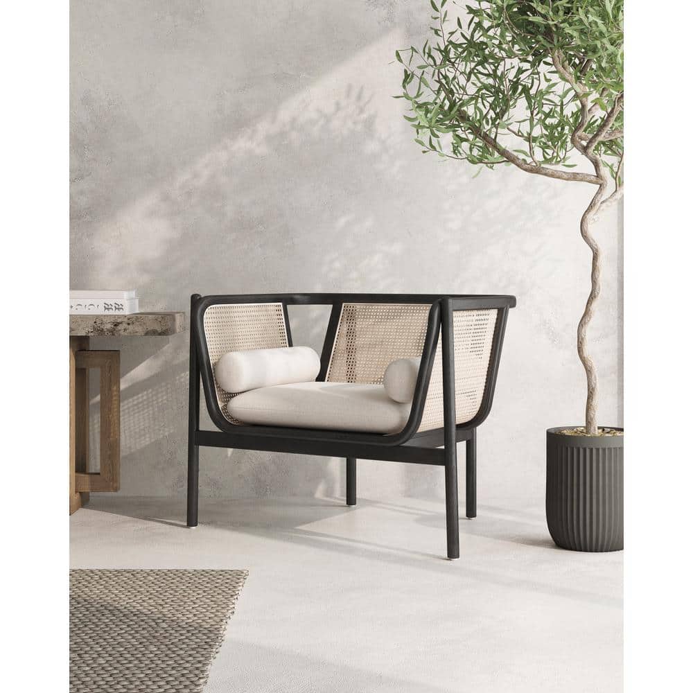 Versailles Barrel Accent Chair in Black & Cream with Rattan Back