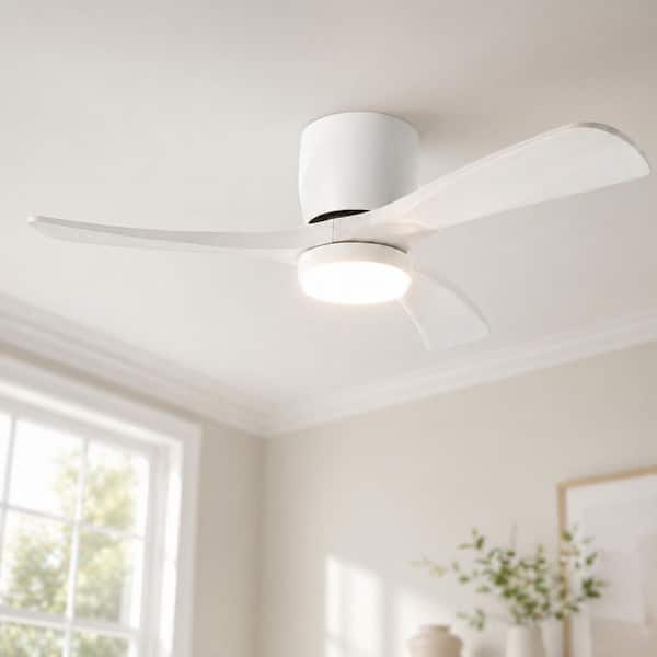 42 in. Integrated LED Indoor Flush Mount White Standard Ceiling Fan with Dimmable Light and Remote DC Motor