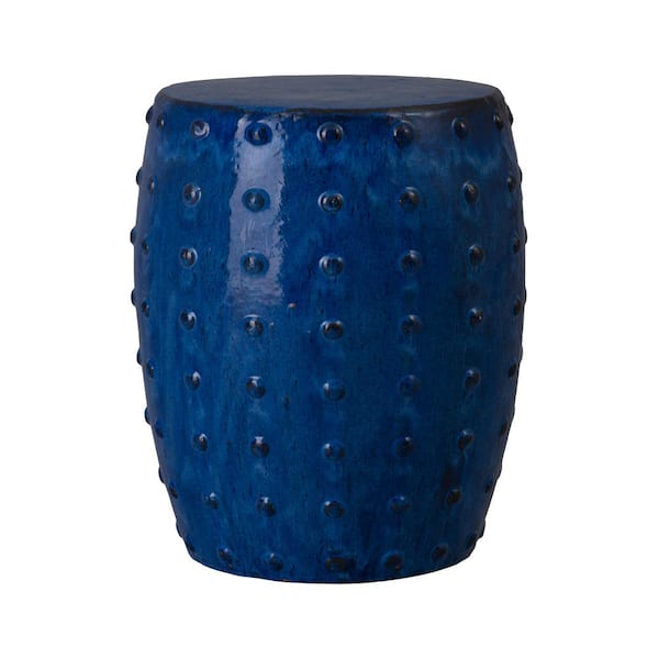 Stud 18 in. Ceramic Garden Stool with a Blue Glaze