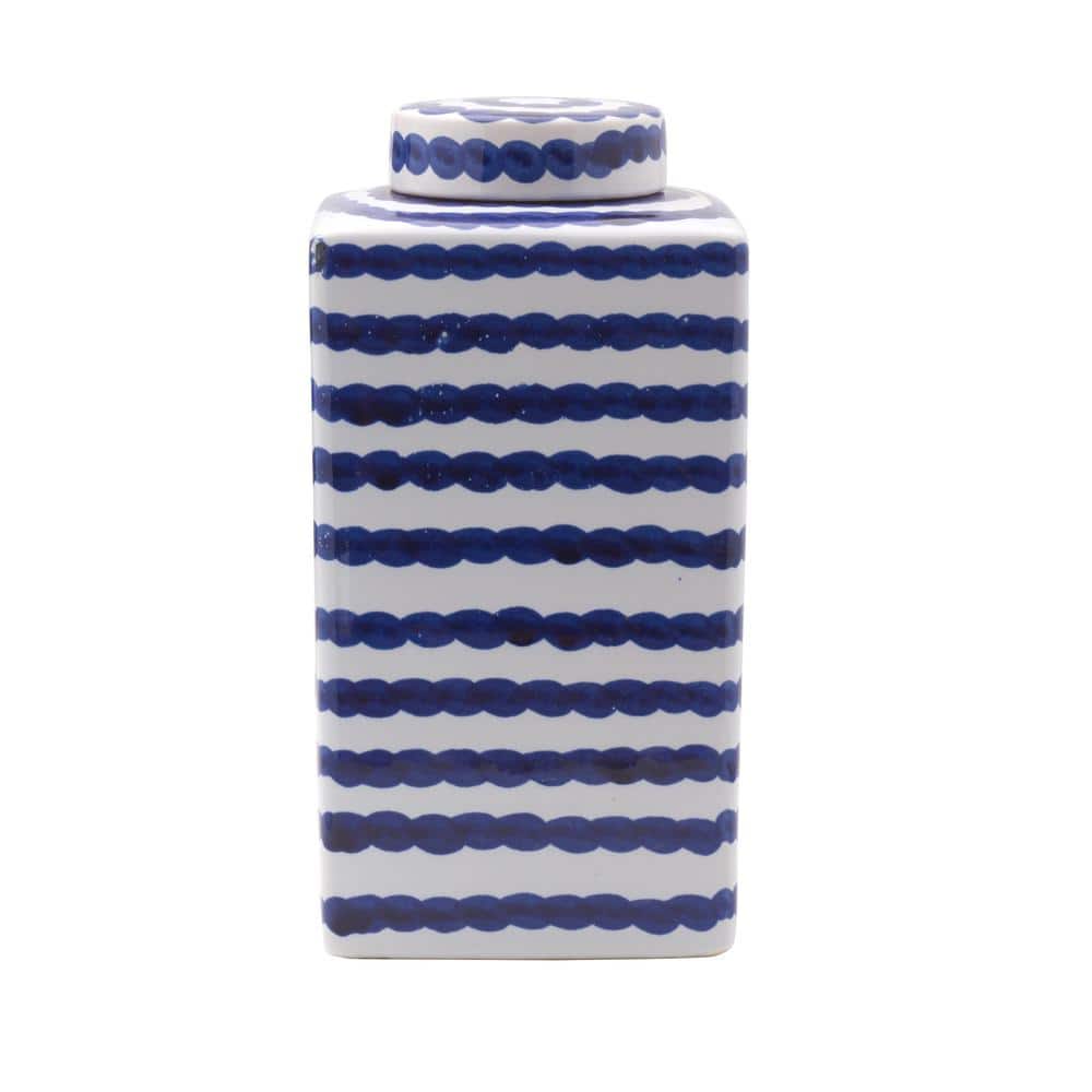 Blue and White Ceramic Ginger Jar with Lid, 6-Inch