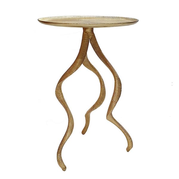 Benjara 16.1 in. Gold Round Aluminium End/Side Table with Aluminium Frame
