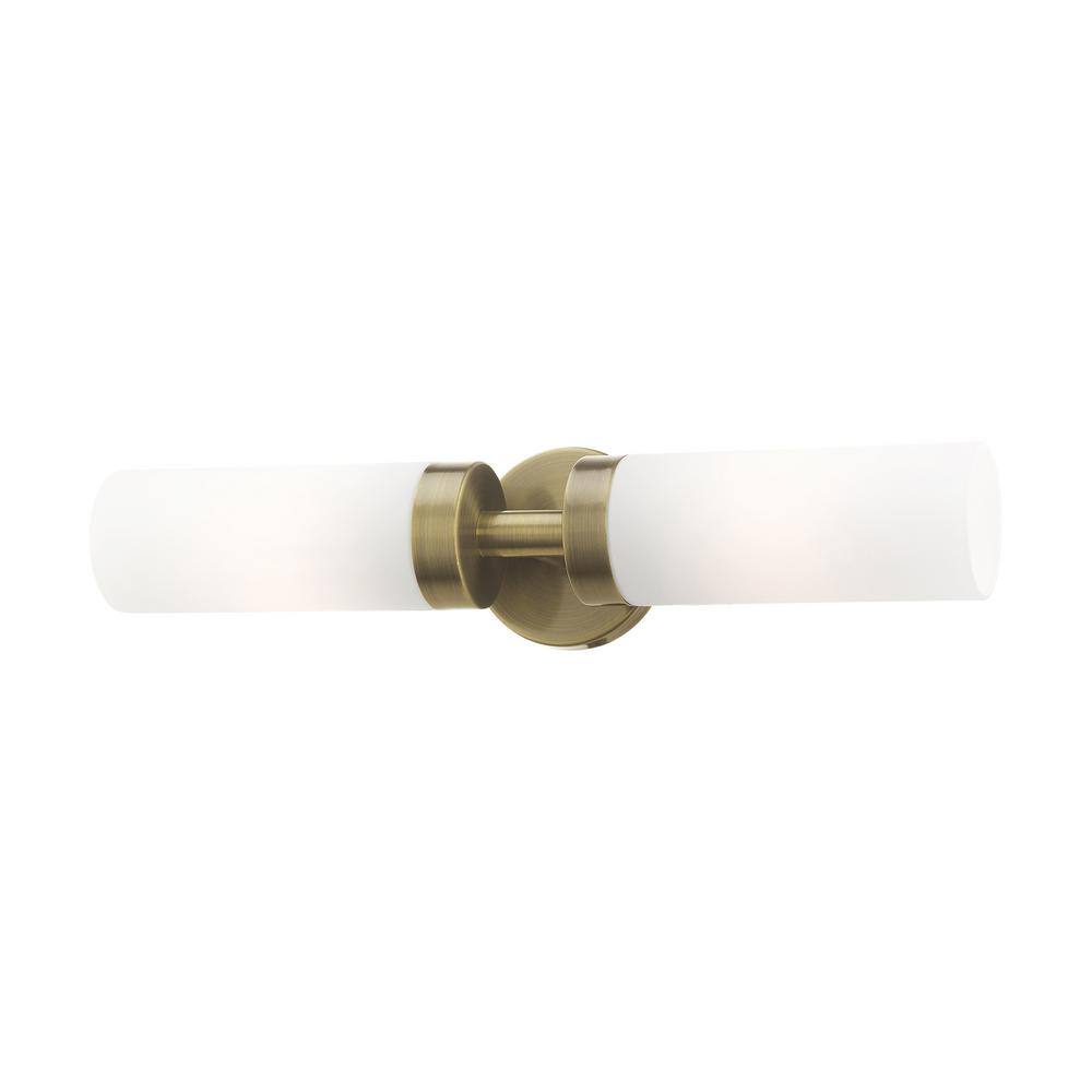 Aero Antique Brass 2-Light Vanity with Satin Opal White Glass