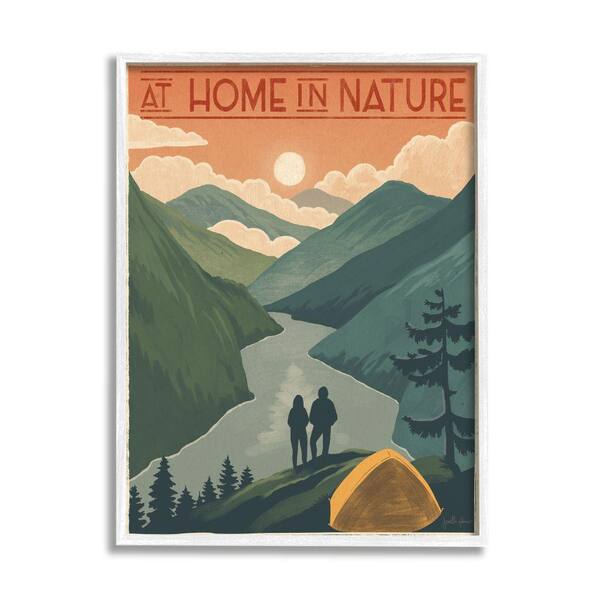 Home In Nature Phrase Camping Tent Mountain By Janelle Penner Framed Print Typography Texturized Art 24 in. x 30 in.