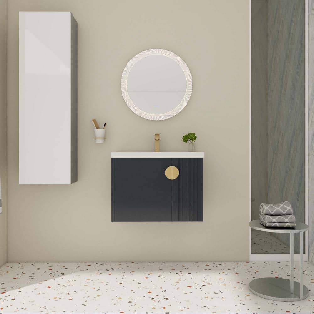 28 in. Black Wall Mounted Plywood Bathroom Vanity with White Ceramic Sink and Soft-Close Cabinet Door price history on PriceWatchPro