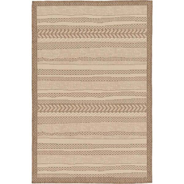 Unique Loom Outdoor Lines Beige 3' 3 x 5' 0 Area Rug