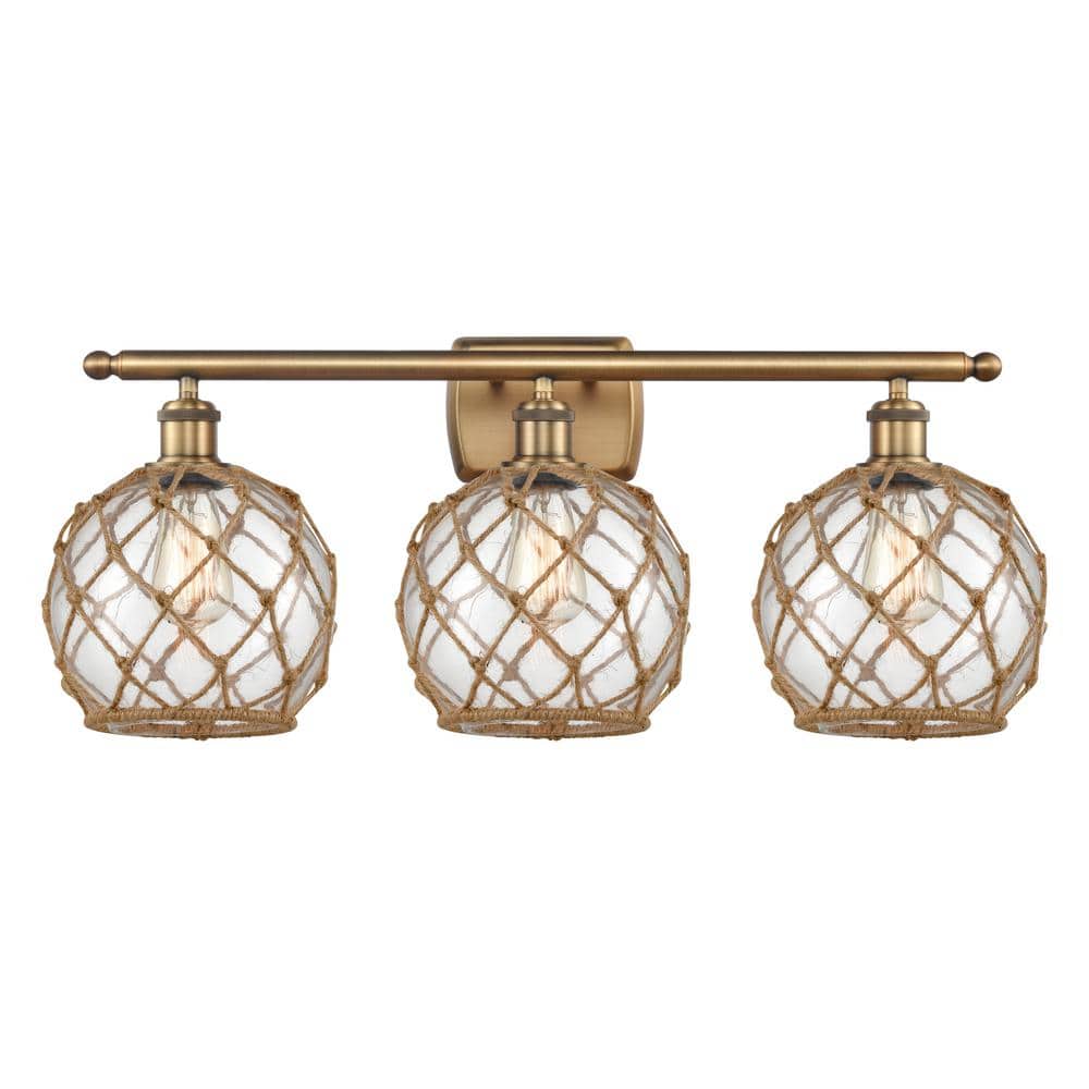 Farmhouse Rope 26 in. 3-Light Brushed Brass, Clear Glass with Brown Rope Vanity Light with Clear Glass Shade price history on PriceWatchPro
