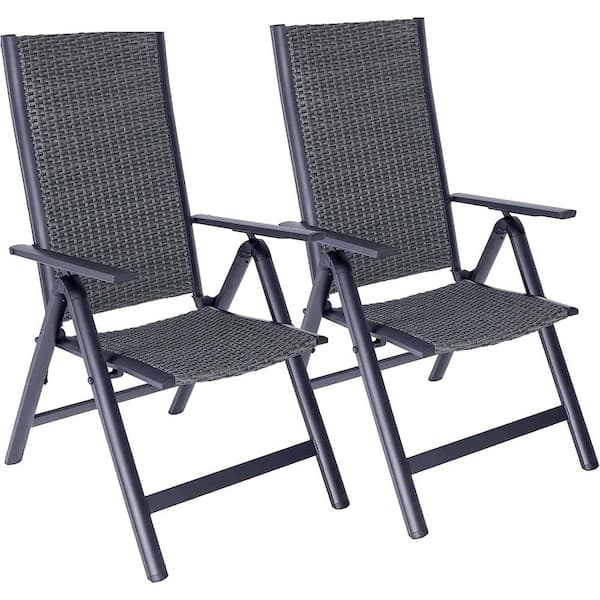 PATIOGUARDER Gray Aluminum Frame Folding Patio Beach Chairs with Adjustable Backrest for Camping, Set of 2