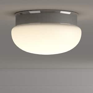 1-Light Brushed Nickel Flush Mount with White Glass