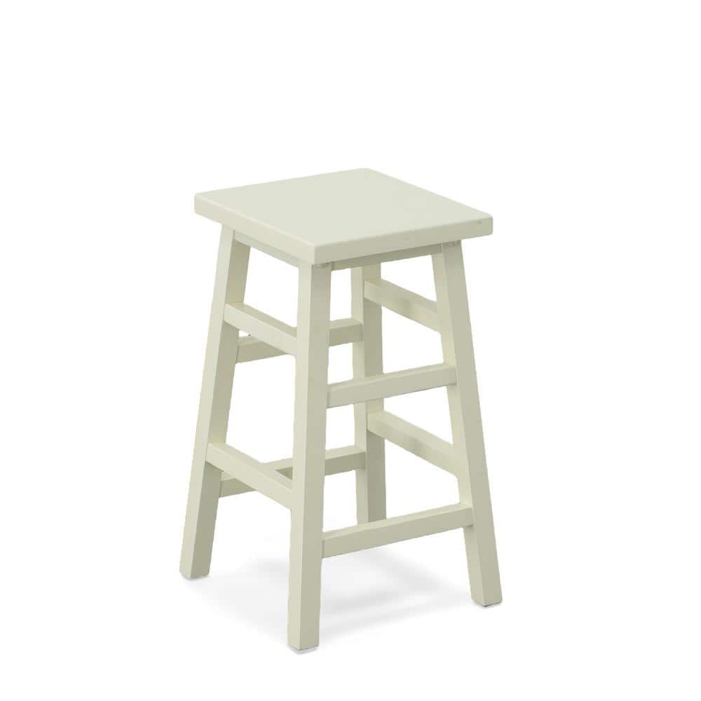24" White Rubberwood Backless Counter Stool