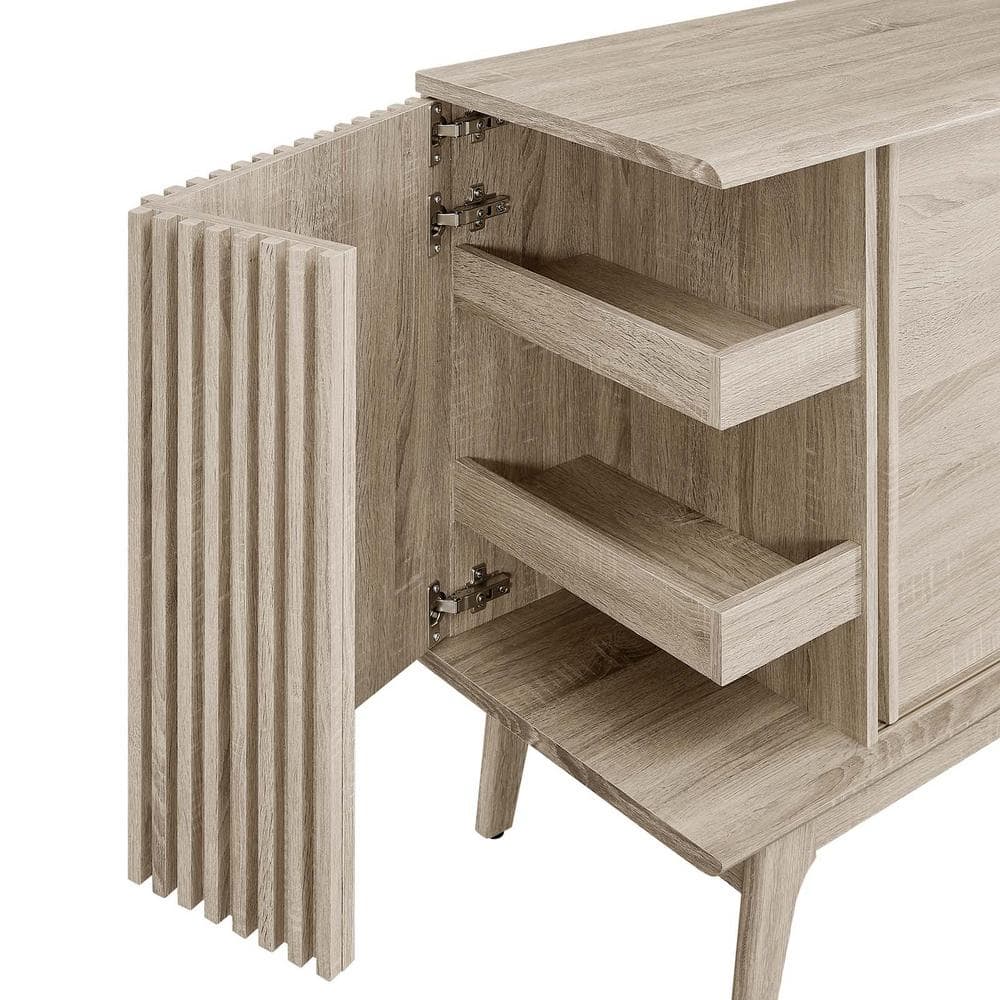Eudora Oak Mid-Century Modern Sideboard with Sliding Doors