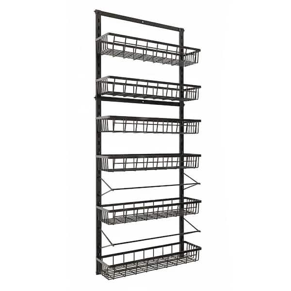 6-Tier Black Over The Door Adjustable Metal Hanging Pantry Organizer Wall Mount Spice Rack for Home Kitchen