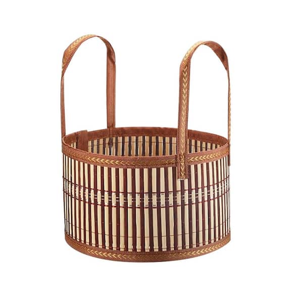 6 Set Large Woven Bamboo Gift Basket Kit with Handle and Red Bow for Mother's Day Housewarming Baby Shower Birthday