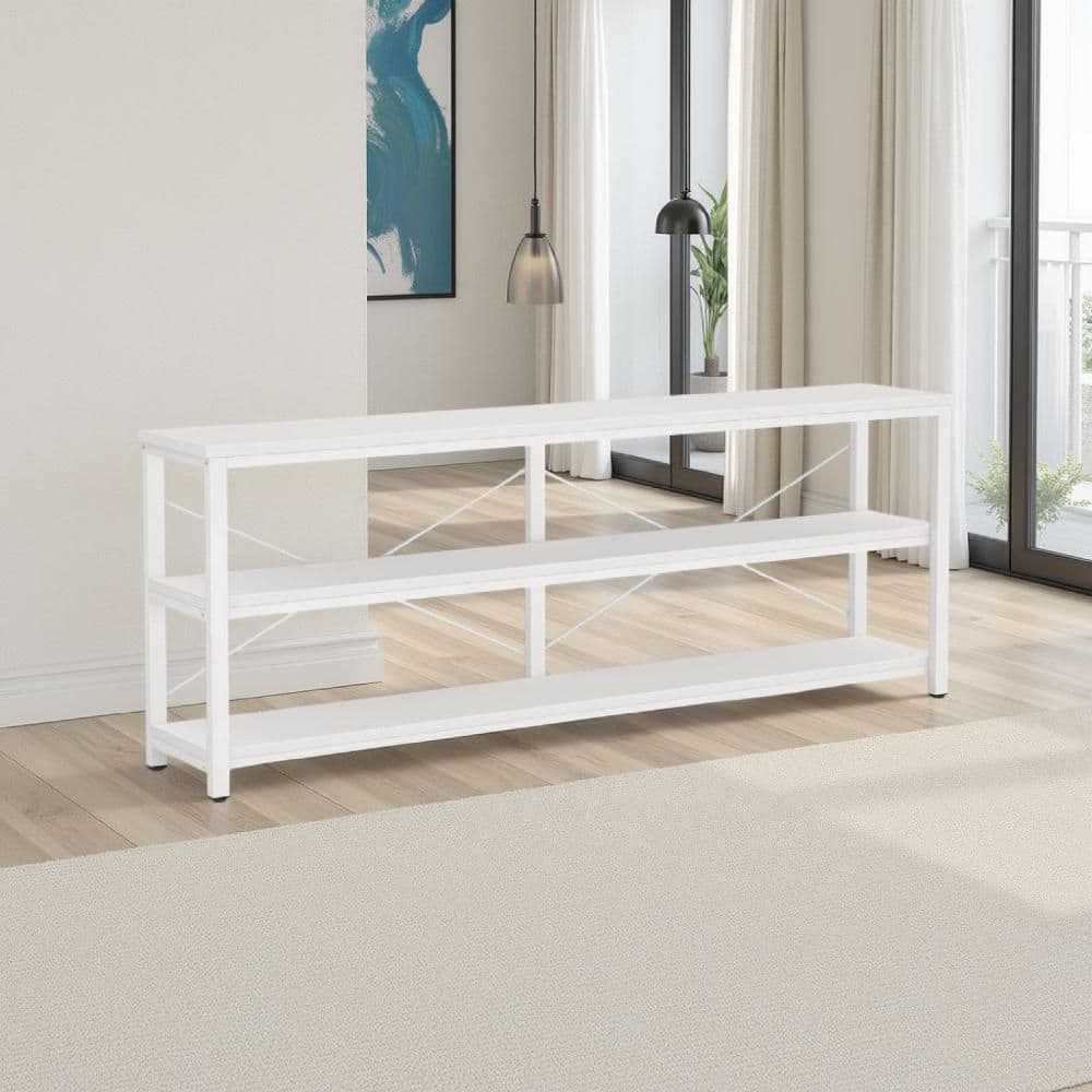 Modern 11.81 in. White Rectangle Wood Console Table with 3-Tier Wood Shelves