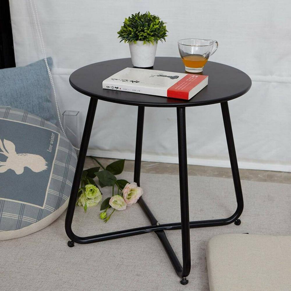 Black Round Steel Patio Side Table with Adjustable Feet